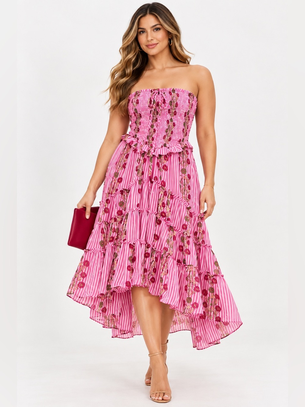 Free People Alejandra pink striped Dress size Large ( Read flaw) hemming needed